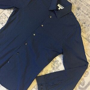 Express Men's Navy Geometric Button-Down Shirt Size Medium Extra Slim